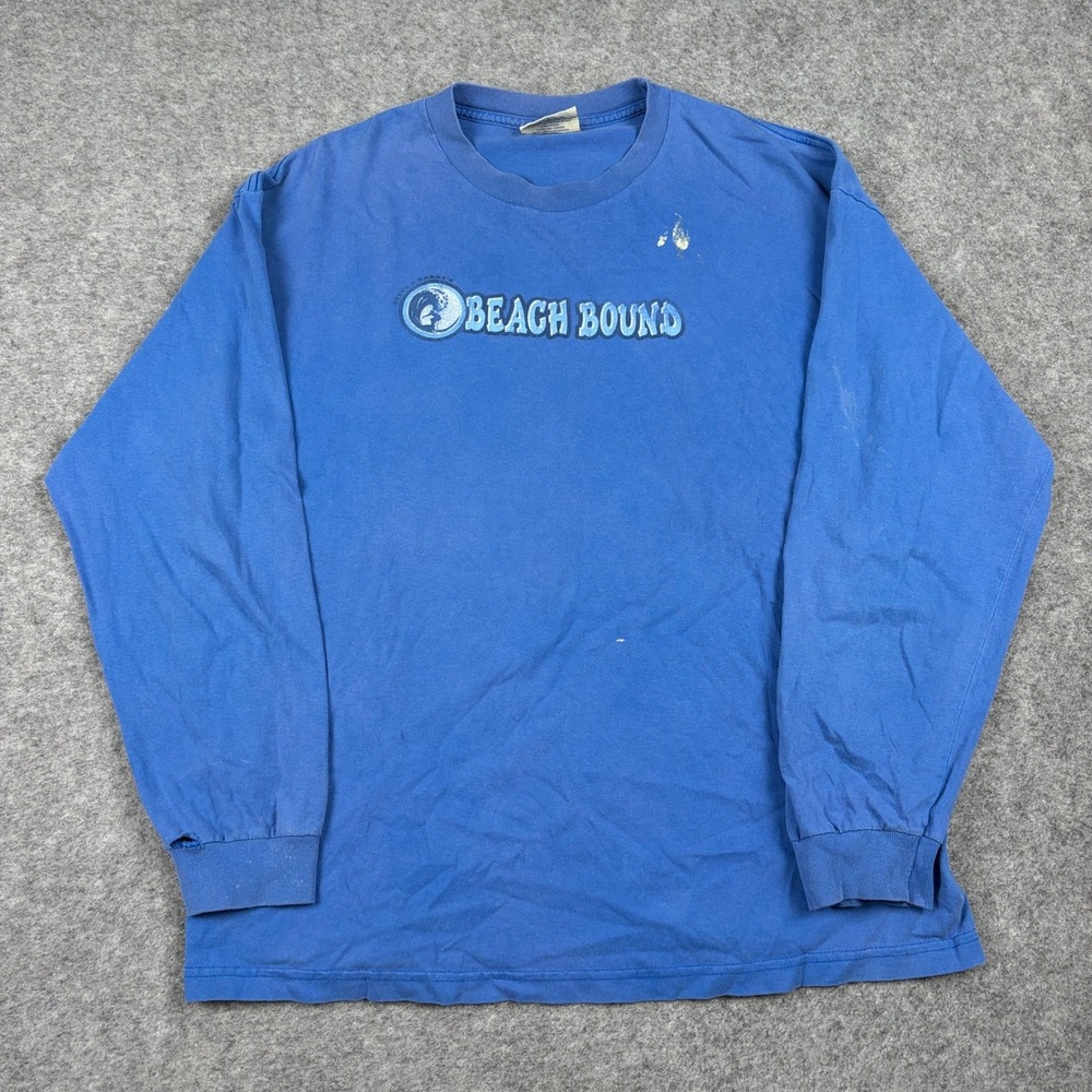 Steve & Barrys Graphic Tee Mens XL Blue Beach Bound Long Sleeve Distressed‎ Surf